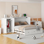 Letto a scomparsa Queen grigio/bianco con armadio, scrivania e porta USB – 1 posto letto