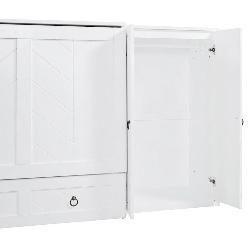 Letto a scomparsa Queen grigio/bianco con armadio, scrivania e porta USB – 1 posto letto