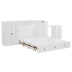 Letto a scomparsa Queen grigio/bianco con armadio, scrivania e porta USB – 1 posto letto