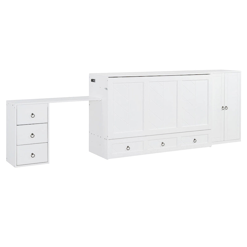 Letto a scomparsa Queen grigio/bianco con armadio, scrivania e porta USB – 1 posto letto
