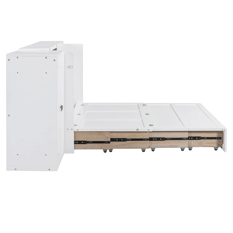 Letto a scomparsa Queen grigio/bianco con armadio, scrivania e porta USB – 1 posto letto