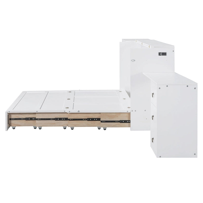 Letto a scomparsa Queen grigio/bianco con armadio, scrivania e porta USB – 1 posto letto