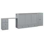 Letto a scomparsa Queen grigio/bianco con armadio, scrivania e porta USB – 1 posto letto
