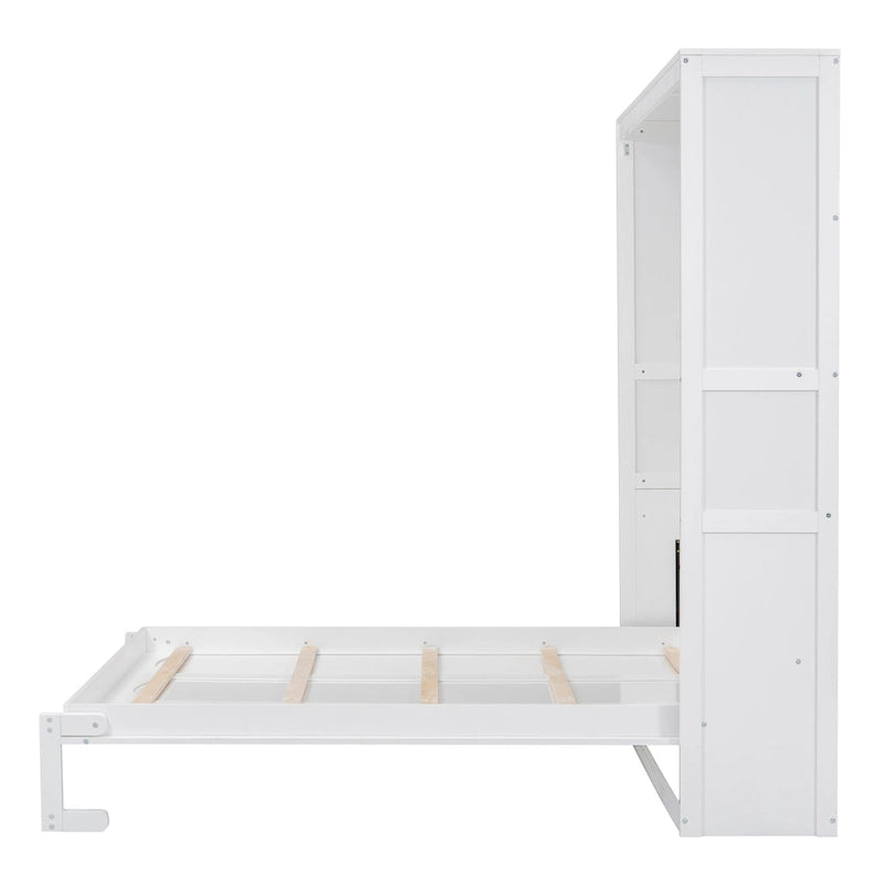 Letto a muro a scomparsa matrimoniale/Queen grigio/bianco con mensole, 1-2 posti letto