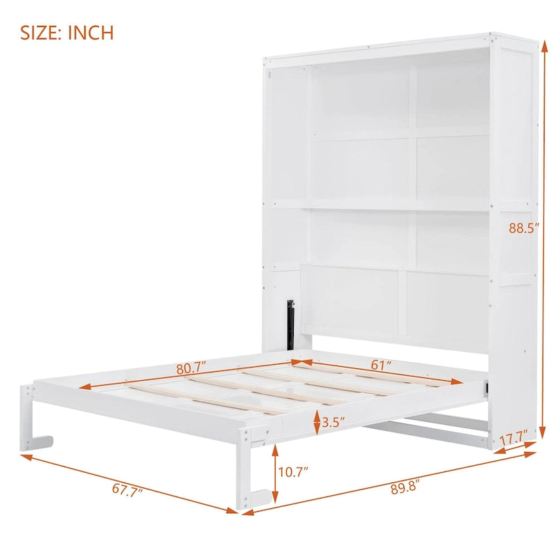Letto a muro a scomparsa matrimoniale/Queen grigio/bianco con mensole, 1-2 posti letto