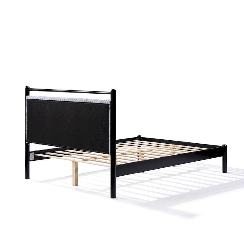 Letto a piattaforma grande grigio e nero con testiera imbottita – Adatto per 1-2 persone