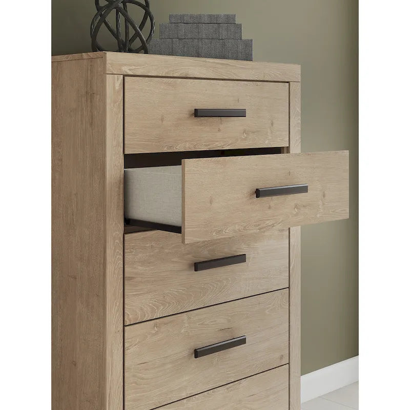 Comò a 5 cassetti beige, singolo