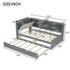 Letto a piattaforma in legno bianco e grigio con letto estraibile e vano contenitore, Twin/Full, per 1-2 persone