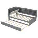 Letto a piattaforma in legno bianco e grigio con letto estraibile e vano contenitore, Twin/Full, per 1-2 persone