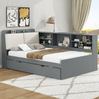 Letto a piattaforma in legno bianco e grigio con letto estraibile e vano contenitore, Twin/Full, per 1-2 persone