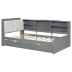 Letto a piattaforma in legno bianco e grigio con letto estraibile e vano contenitore, Twin/Full, per 1-2 persone