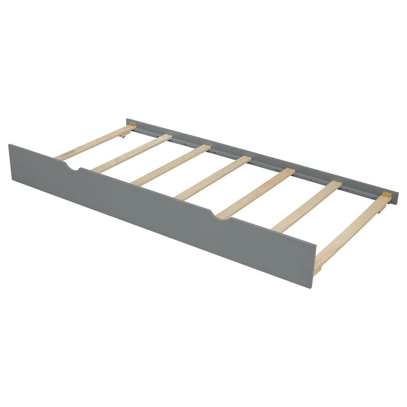 Letto a piattaforma in legno bianco e grigio con letto estraibile e vano contenitore, Twin/Full, per 1-2 persone