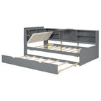 Letto a piattaforma in legno bianco e grigio con letto estraibile e vano contenitore, Twin/Full, per 1-2 persone