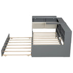 Letto a piattaforma in legno bianco e grigio con letto estraibile e vano contenitore, Twin/Full, per 1-2 persone