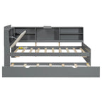 Letto a piattaforma in legno bianco e grigio con letto estraibile e vano contenitore, Twin/Full, per 1-2 persone
