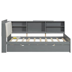 Letto a piattaforma in legno bianco e grigio con letto estraibile e vano contenitore, Twin/Full, per 1-2 persone