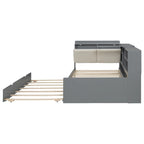 Letto a piattaforma in legno bianco e grigio con letto estraibile e vano contenitore, Twin/Full, per 1-2 persone
