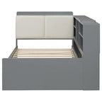 Letto a piattaforma in legno bianco e grigio con letto estraibile e vano contenitore, Twin/Full, per 1-2 persone