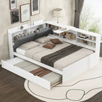 Letto a piattaforma in legno bianco e grigio con letto estraibile e vano contenitore, Twin/Full, per 1-2 persone