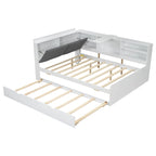 Letto a piattaforma in legno bianco e grigio con letto estraibile e vano contenitore, Twin/Full, per 1-2 persone