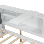 Letto a piattaforma in legno bianco e grigio con letto estraibile e vano contenitore, Twin/Full, per 1-2 persone