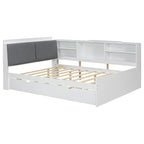 Letto a piattaforma in legno bianco e grigio con letto estraibile e vano contenitore, Twin/Full, per 1-2 persone