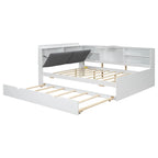 Letto a piattaforma in legno bianco e grigio con letto estraibile e vano contenitore, Twin/Full, per 1-2 persone