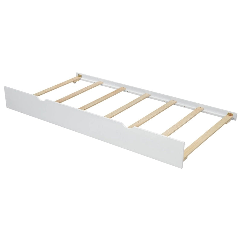 Letto a piattaforma in legno bianco e grigio con letto estraibile e vano contenitore, Twin/Full, per 1-2 persone