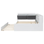 Letto a piattaforma in legno bianco e grigio con letto estraibile e vano contenitore, Twin/Full, per 1-2 persone