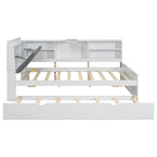 Letto a piattaforma in legno bianco e grigio con letto estraibile e vano contenitore, Twin/Full, per 1-2 persone