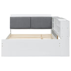 Letto a piattaforma in legno bianco e grigio con letto estraibile e vano contenitore, Twin/Full, per 1-2 persone