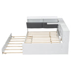 Letto a piattaforma in legno bianco e grigio con letto estraibile e vano contenitore, Twin/Full, per 1-2 persone