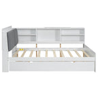 Letto a piattaforma in legno bianco e grigio con letto estraibile e vano contenitore, Twin/Full, per 1-2 persone