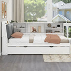 Letto a piattaforma in legno bianco e grigio con letto estraibile e vano contenitore, Twin/Full, per 1-2 persone