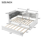 Letto a piattaforma in legno bianco e grigio con letto estraibile e vano contenitore, Twin/Full, per 1-2 persone