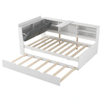 Letto a piattaforma in legno bianco e grigio con letto estraibile e vano contenitore, Twin/Full, per 1-2 persone