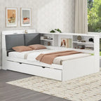 Letto a piattaforma in legno bianco e grigio con letto estraibile e vano contenitore, Twin/Full, per 1-2 persone