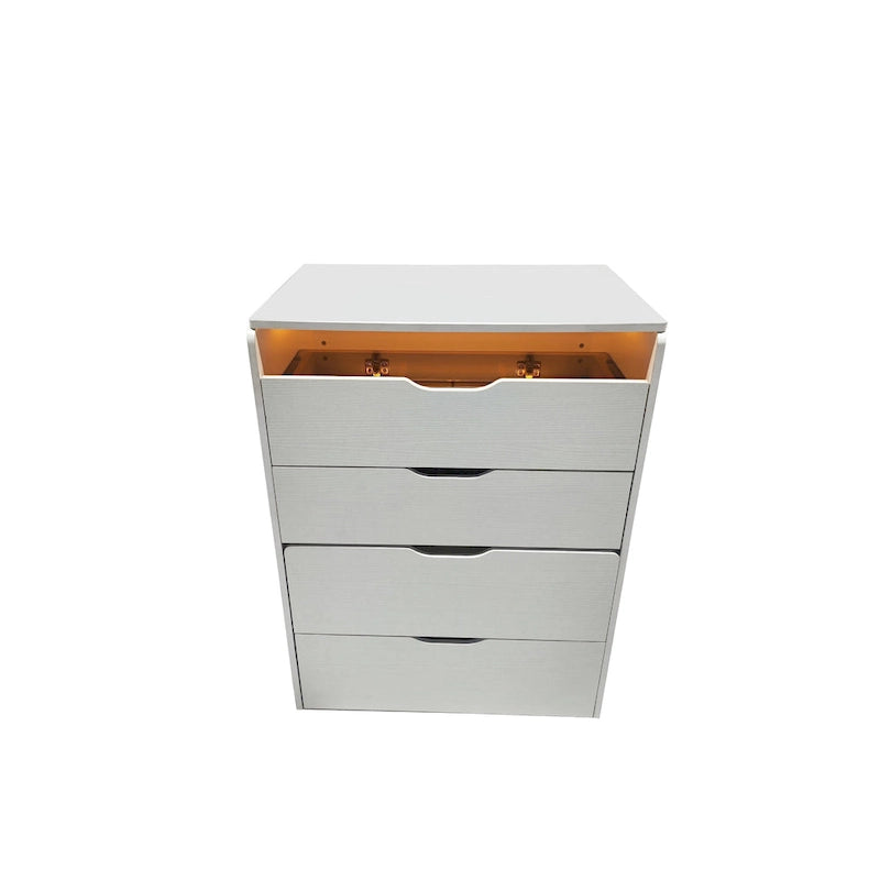 Toeletta noce / bianca con specchio illuminato, 3 cassetti e sgabello, per 1