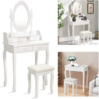 Set Tavolo da Trucco Bianco con Specchio Ovale e Sgabello – 1 Persona