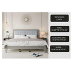 Struttura letto matrimoniale Queen platform imbottita a capitonné grigio, per 2 persone