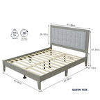 Struttura letto matrimoniale Queen platform imbottita a capitonné grigio, per 2 persone