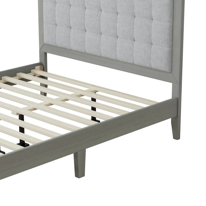 Struttura letto matrimoniale Queen platform imbottita a capitonné grigio, per 2 persone