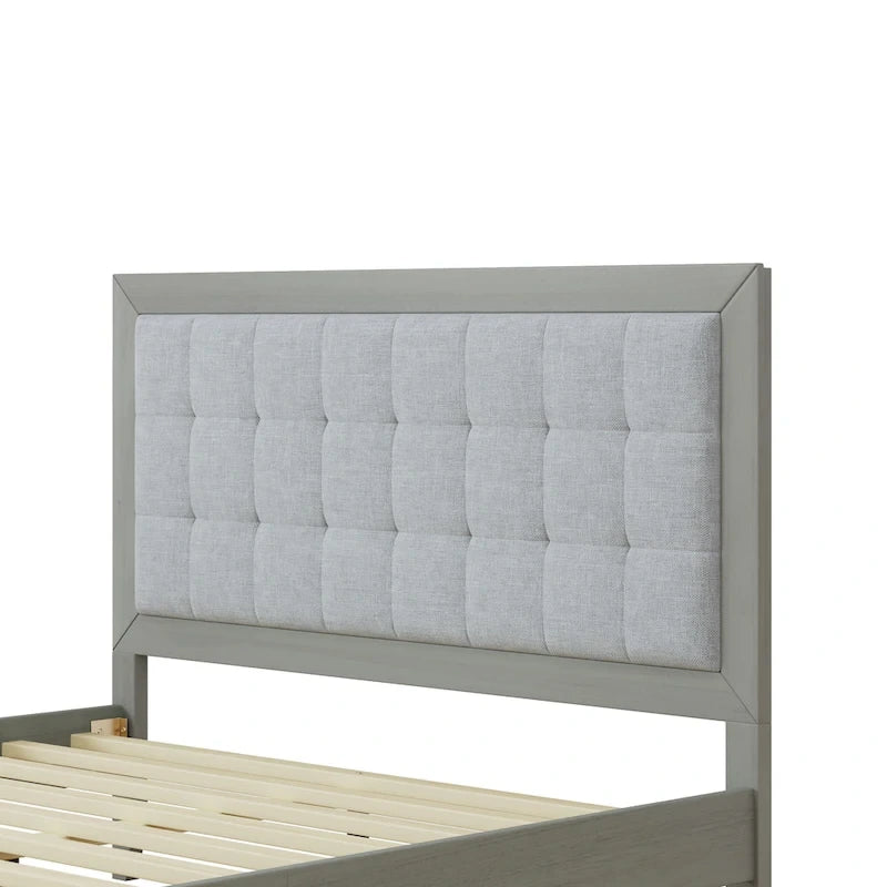 Struttura letto matrimoniale Queen platform imbottita a capitonné grigio, per 2 persone