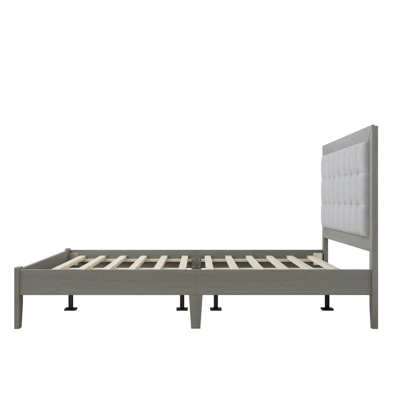 Struttura letto matrimoniale Queen platform imbottita a capitonné grigio, per 2 persone
