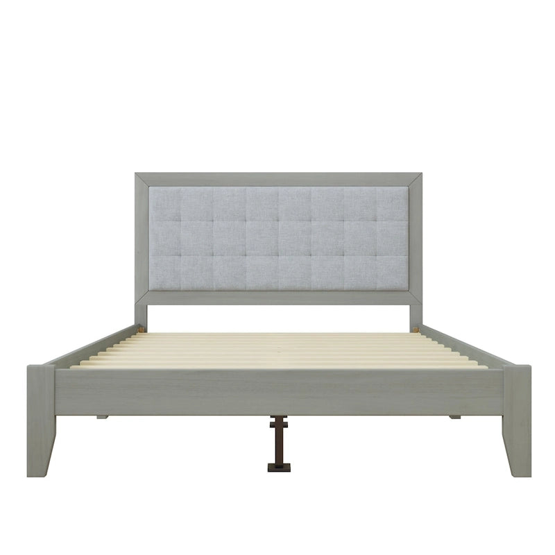 Struttura letto matrimoniale Queen platform imbottita a capitonné grigio, per 2 persone