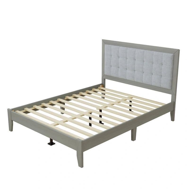 Struttura letto matrimoniale Queen platform imbottita a capitonné grigio, per 2 persone