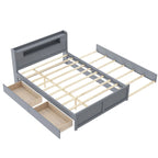 Letto a piattaforma Queen bianco con testiera a LED, letto estraibile e 2 cassetti (2 posti letto)