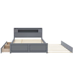 Letto a piattaforma Queen bianco con testiera a LED, letto estraibile e 2 cassetti (2 posti letto)