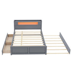 Letto a piattaforma Queen bianco con testiera a LED, letto estraibile e 2 cassetti (2 posti letto)