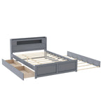 Letto a piattaforma Queen bianco con testiera a LED, letto estraibile e 2 cassetti (2 posti letto)